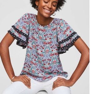 NWOT Loft Scroll Flutter Sleeve Top